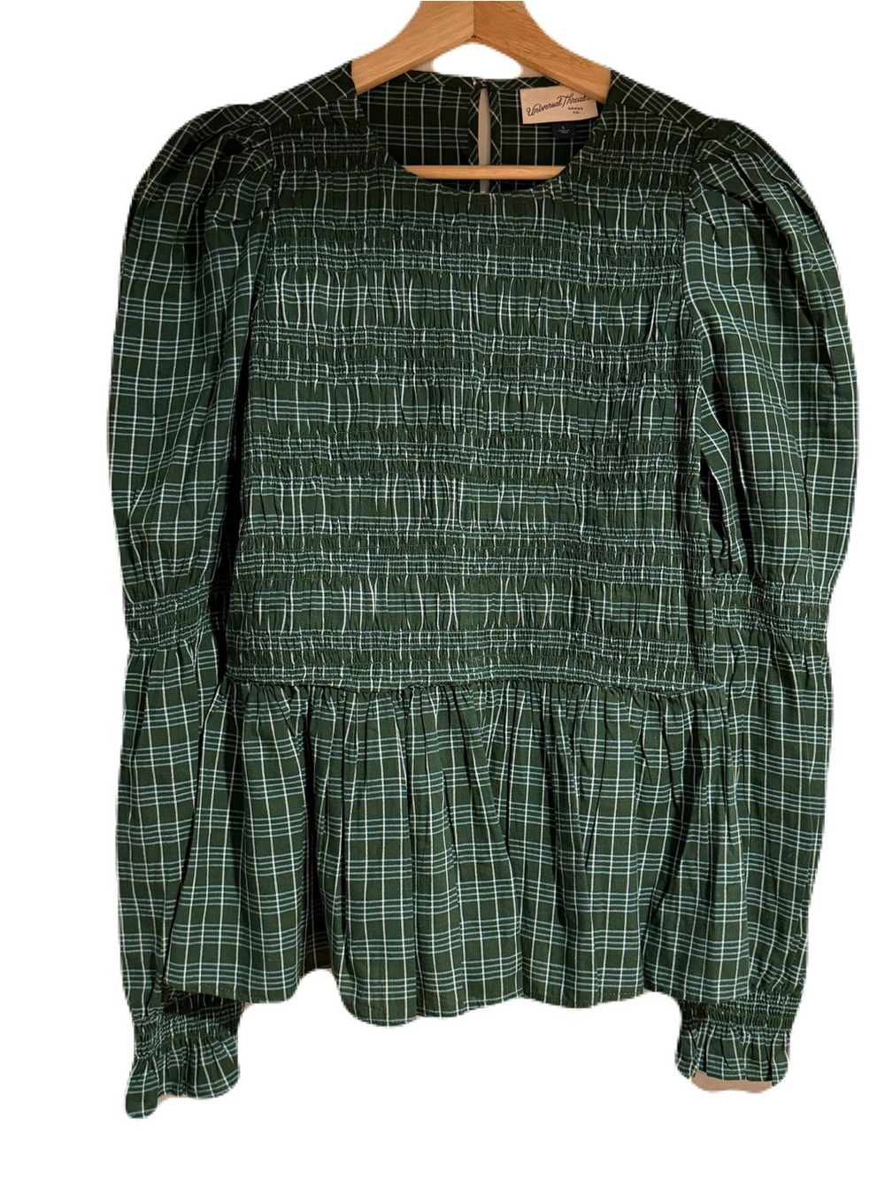 Universal Thread Green Plaid Smocked Peplum Blouse